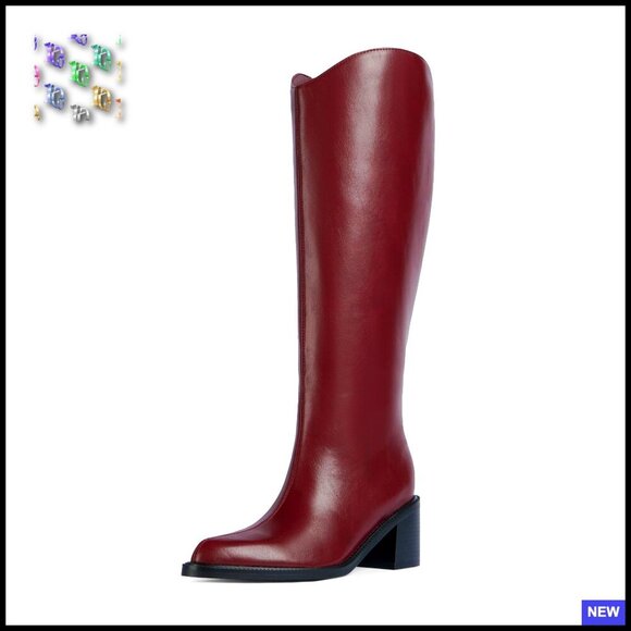 Shoes - Knee High Boots Pointed Toe Chunky Block Heel Tall Riding Boots Side Zipper